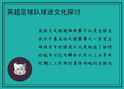 英超足球队球迷文化探讨